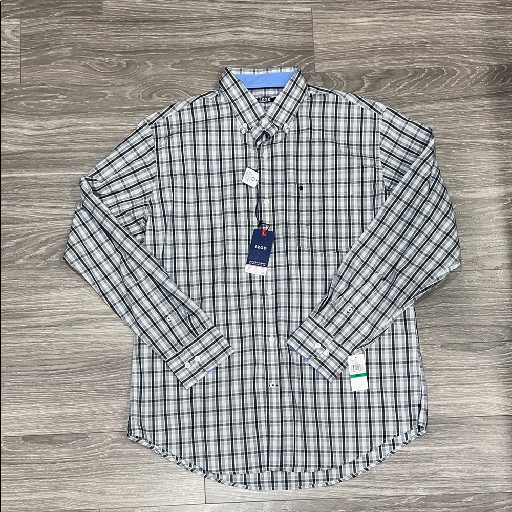 Izod Men's Black and White Plaid Shirt
